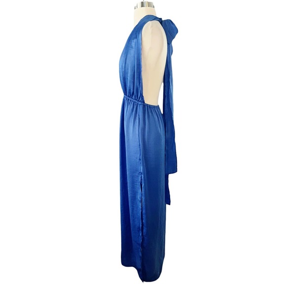 T. ZOVICH Blue Maxi Dress Satin Halter Ties Multiway Lightweight Ties Small NWT - Picture 7 of 12